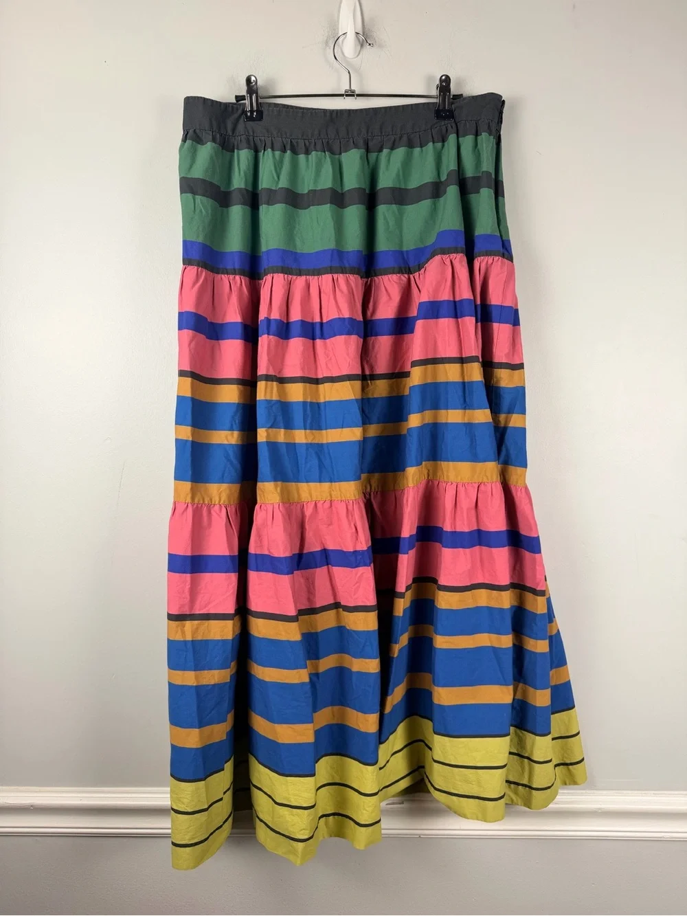 Staud Sea Tiered Striped Stretch Midi Skirt size 14 READ